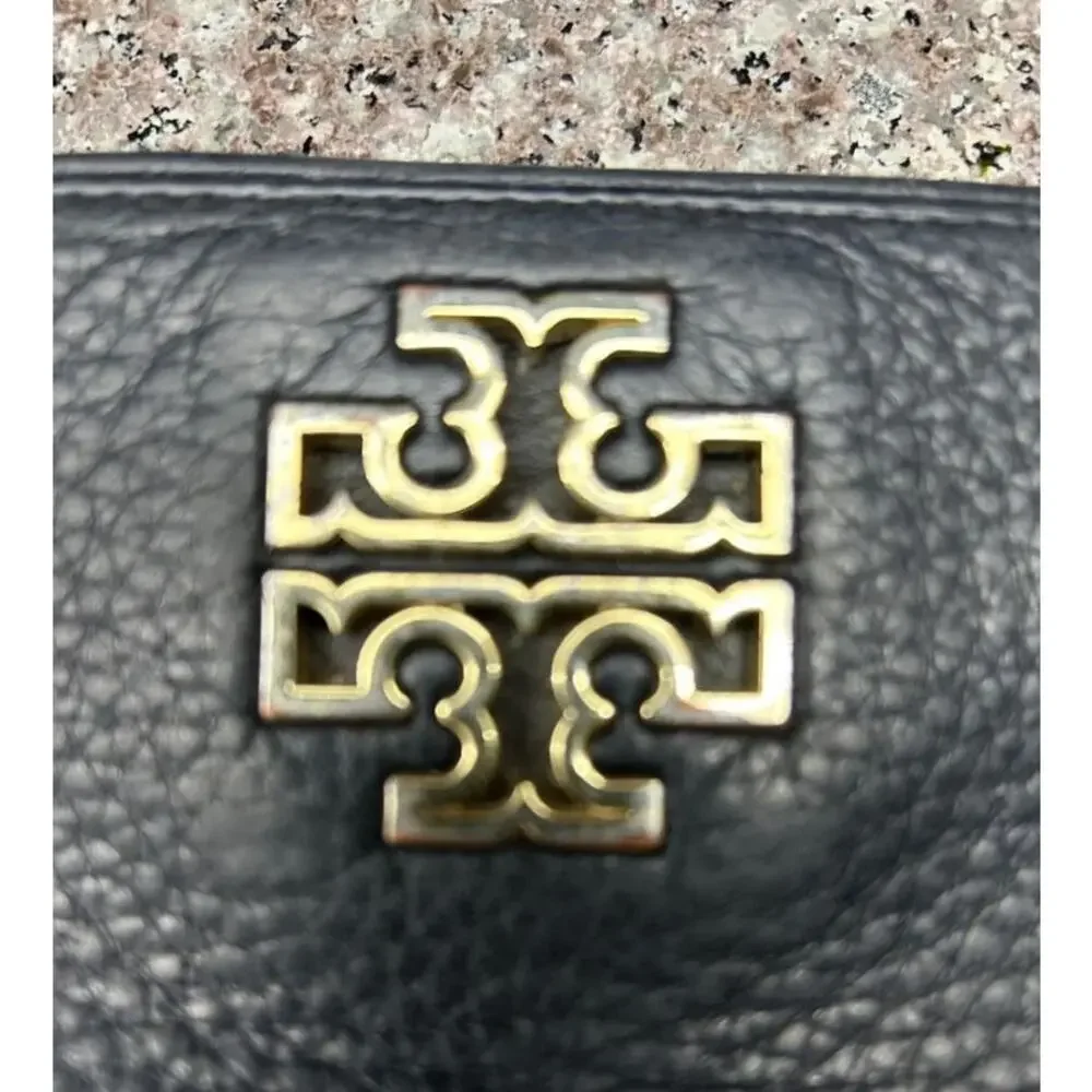 TORY BURCH Britten Black Pebbled Leather Zip Continental Wallet 141004